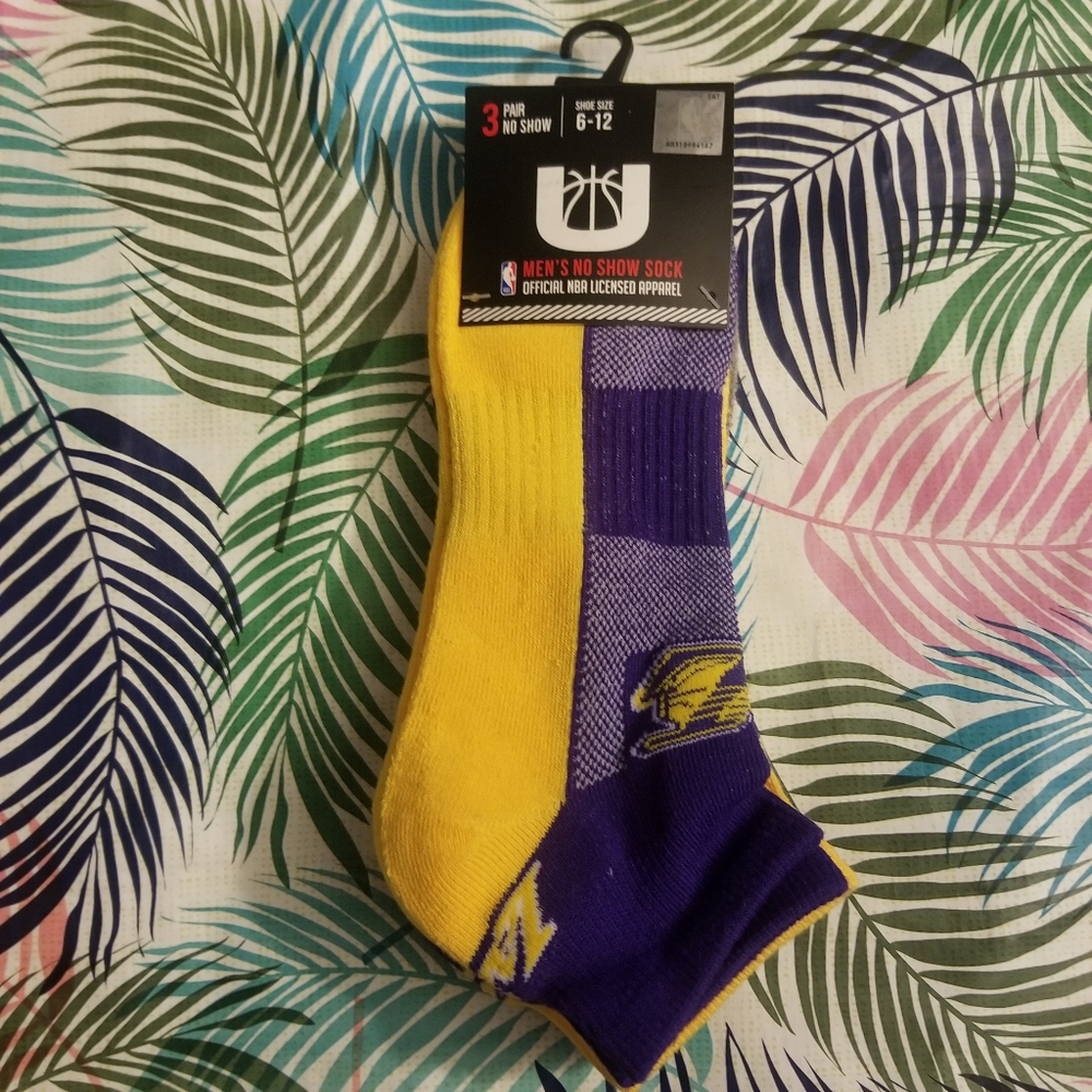 3 Pairs NBA Los Angeles LA Lakers No Show Socks Men's Shoe Size 6-12 Purple NWT
